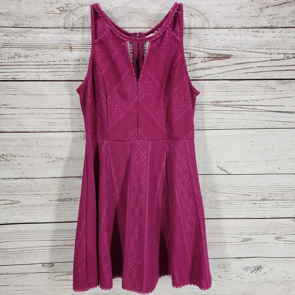 Free People Women's Magenta Lace Keyhole Fit & Flare Dress Size 12